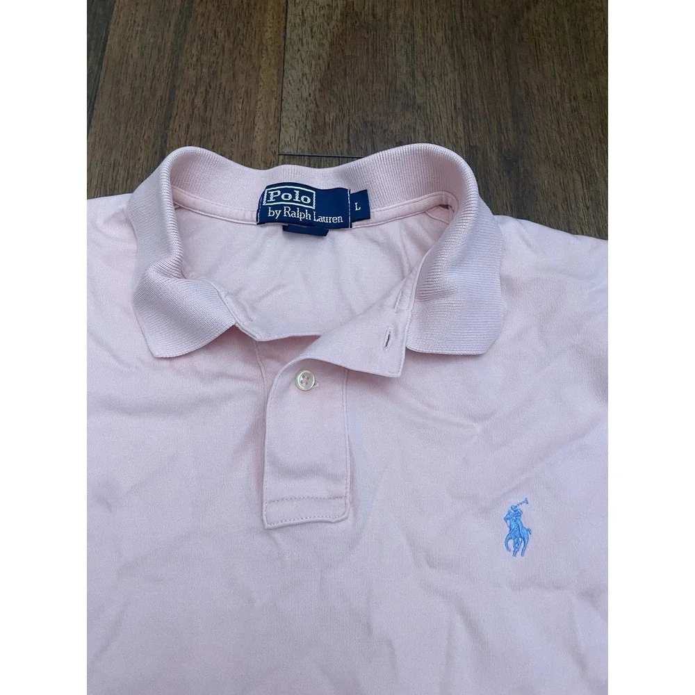 Vintage Ralph Lauren Polo Shirt Men's Large Pink Short Sleeve Jersey Cotton - Picture 3 of 4